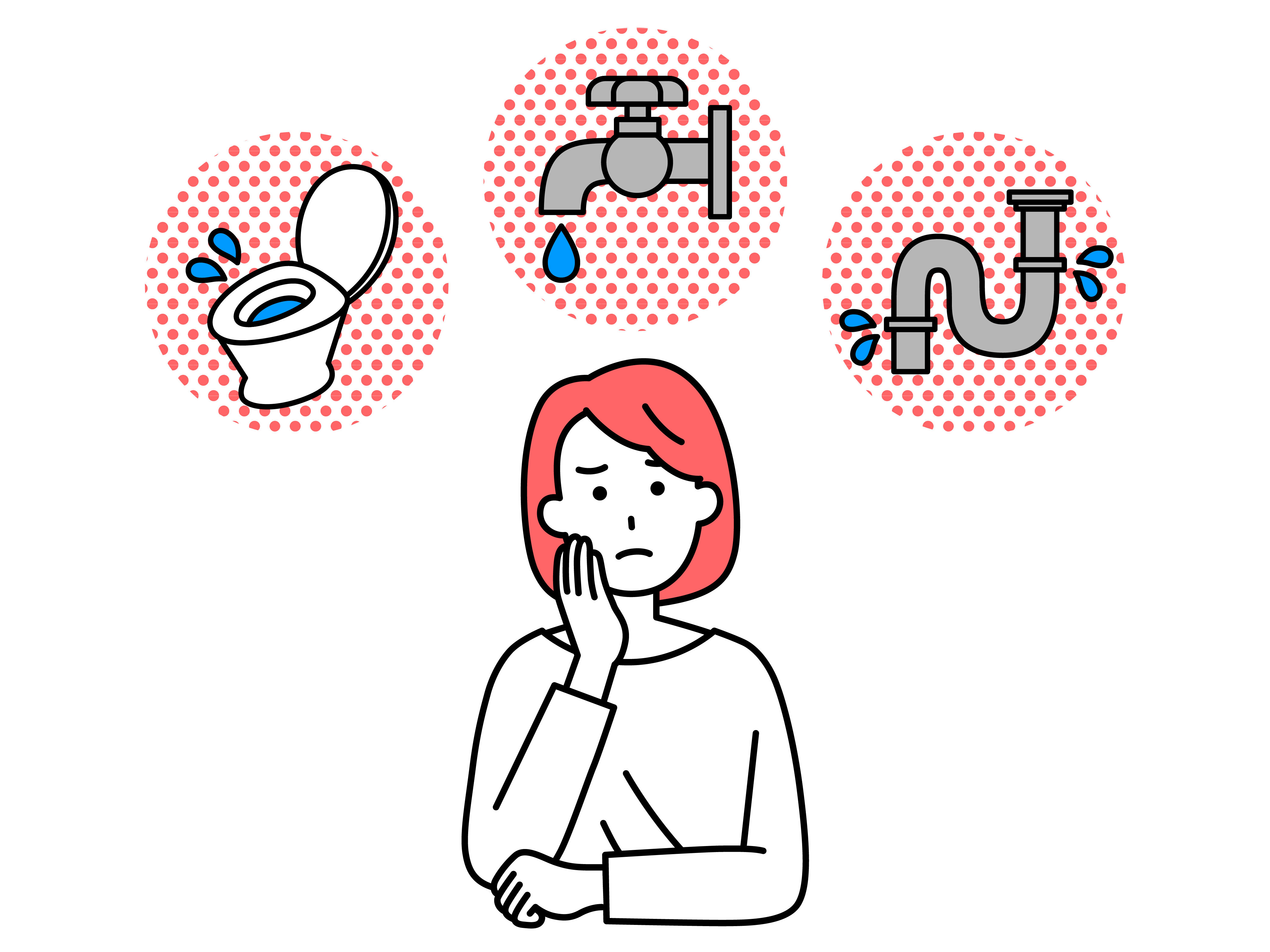 水漏れのトラブルに悩むカジュアルな女性